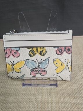 Coach White Butterfly Print Leather Card & Key Holder